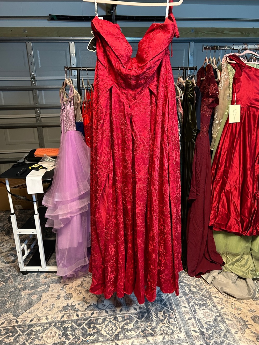 Elegant Red Strapless Evening Gown
